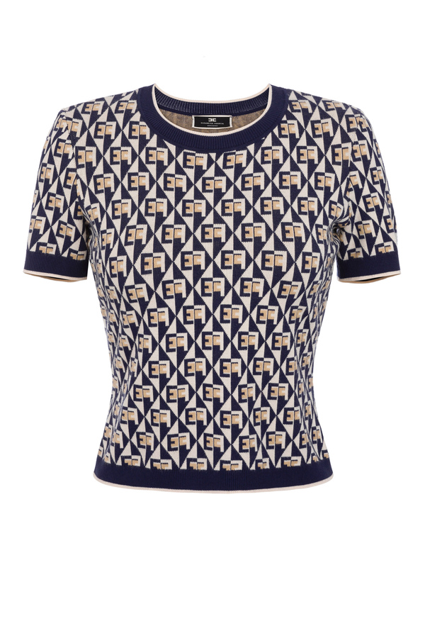 Knit t-shirt with diamond pattern - Elisabetta Franchi® Outlet