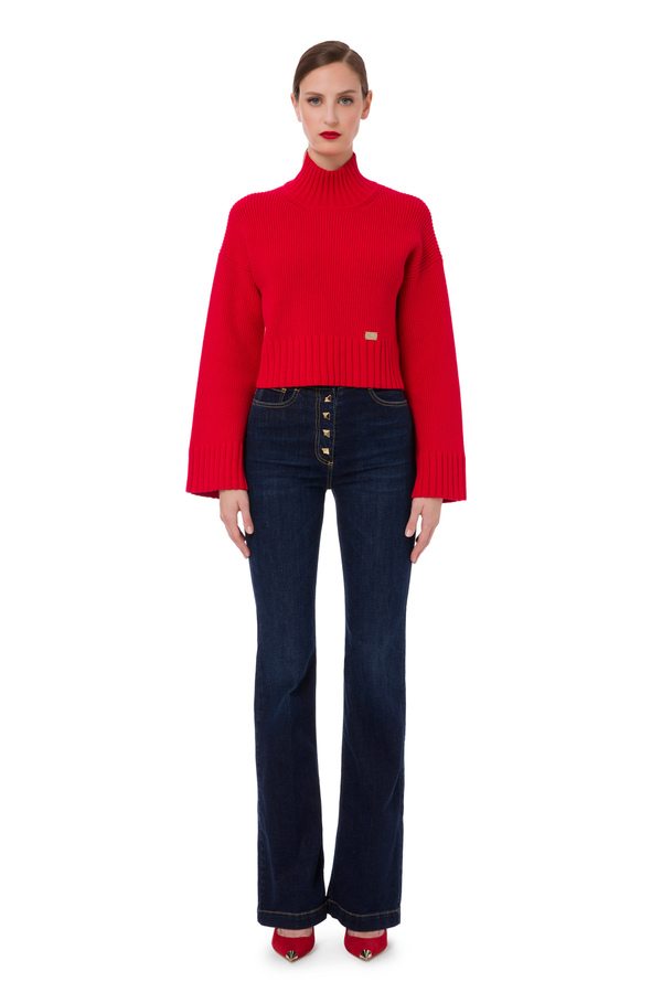 Short top with flared bell-shaped sleeves - Elisabetta Franchi® Outlet