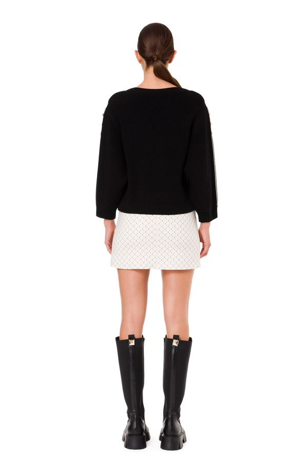 Sweater with contrasting logo and bands - Elisabetta Franchi® Outlet