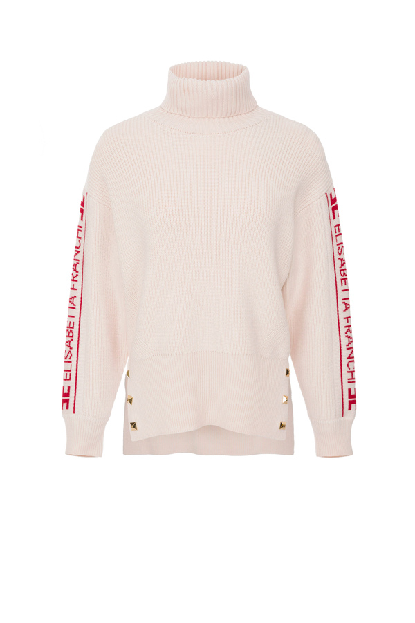 Oversize sweater with logo bands - Elisabetta Franchi® Outlet