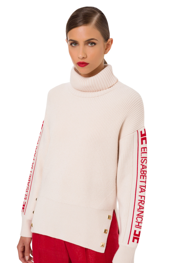 Oversize sweater with logo bands - Elisabetta Franchi® Outlet