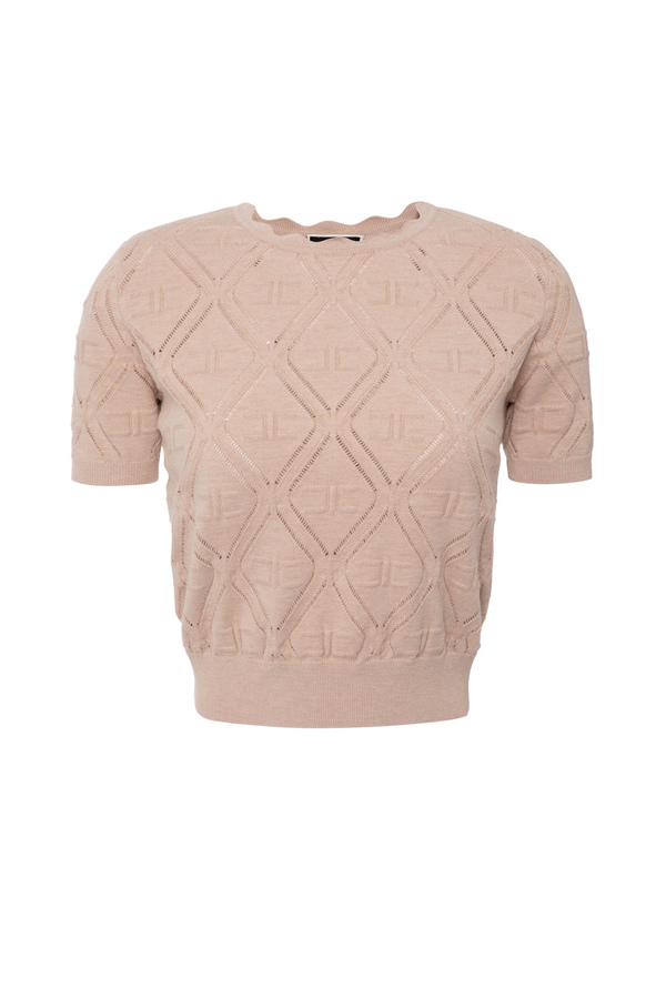 Knit T-shirt in lace stitch - Elisabetta Franchi® Outlet