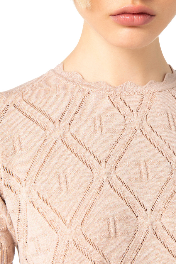 Knit T-shirt in lace stitch - Elisabetta Franchi® Outlet