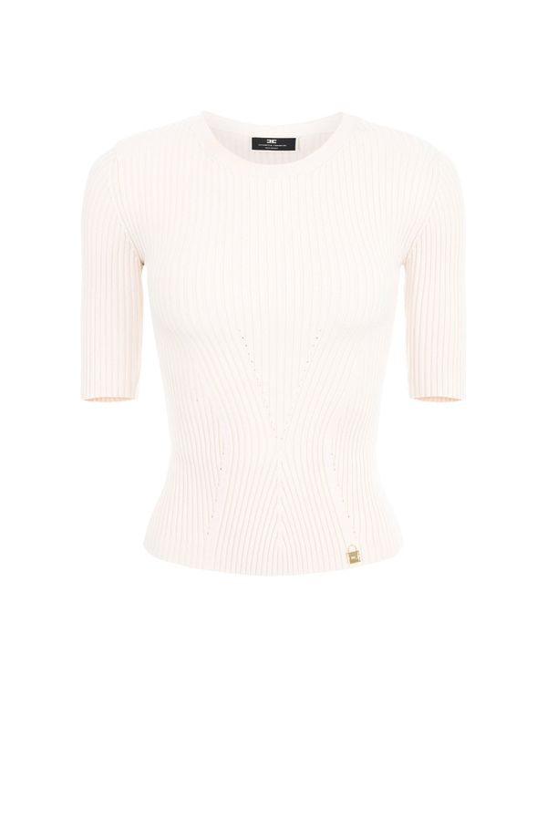 Rib knit top with crew neck - Elisabetta Franchi® Outlet