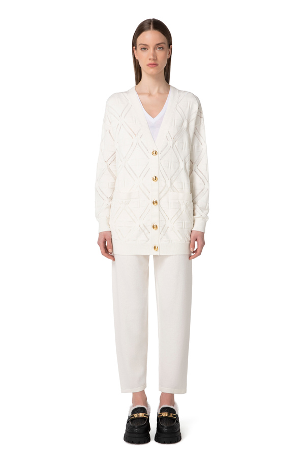 Oversize-Cardigan aus Strick mit Spitzenmuster - Elisabetta Franchi® Outlet