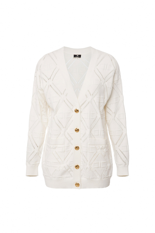 Oversized knit cardigan in lace stitch - Elisabetta Franchi® Outlet