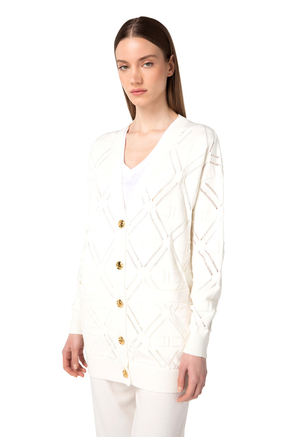 Oversized knit cardigan in lace stitch - Elisabetta Franchi® Outlet