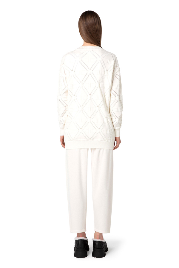 Oversized knit cardigan in lace stitch - Elisabetta Franchi® Outlet