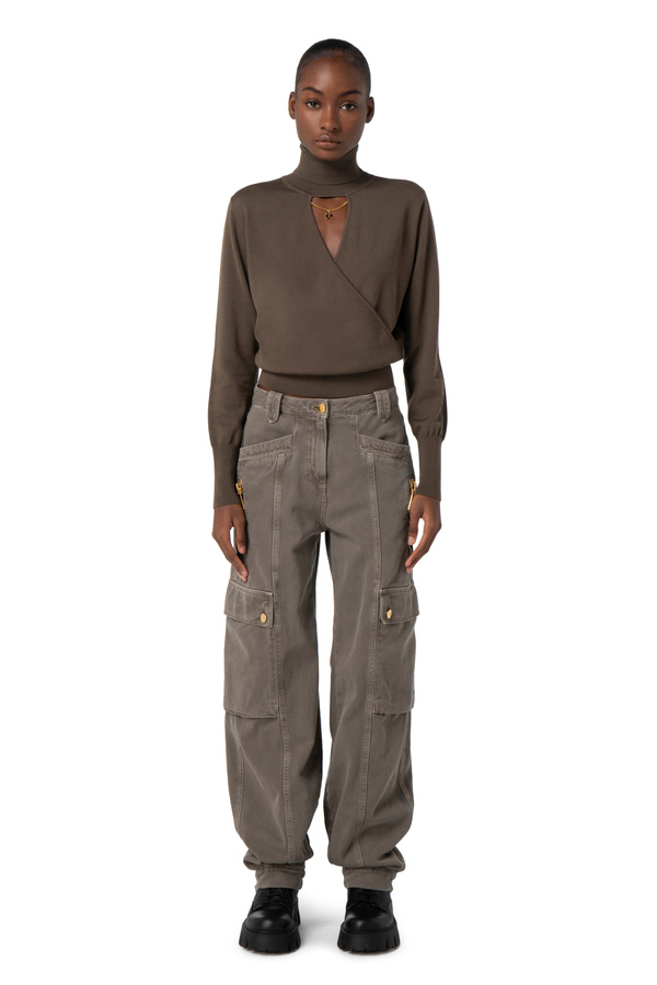 Rollkragenpullover aus Wolle mit Cut-out - Elisabetta Franchi® Outlet