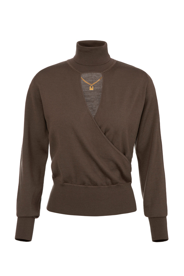 Rollkragenpullover aus Wolle mit Cut-out - Elisabetta Franchi® Outlet