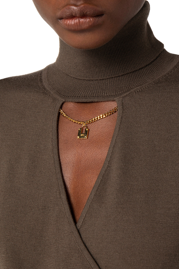 Rollkragenpullover aus Wolle mit Cut-out - Elisabetta Franchi® Outlet