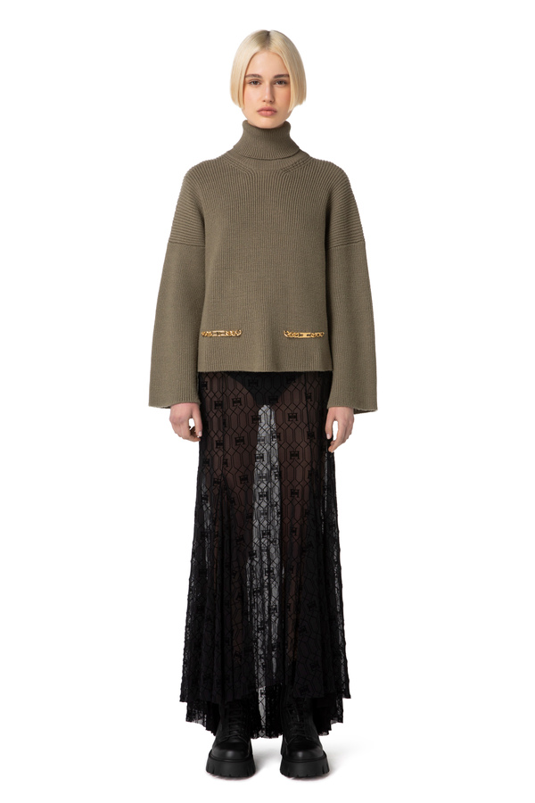 Viscose oversized roll neck top with logoed clasps - Elisabetta Franchi® Outlet