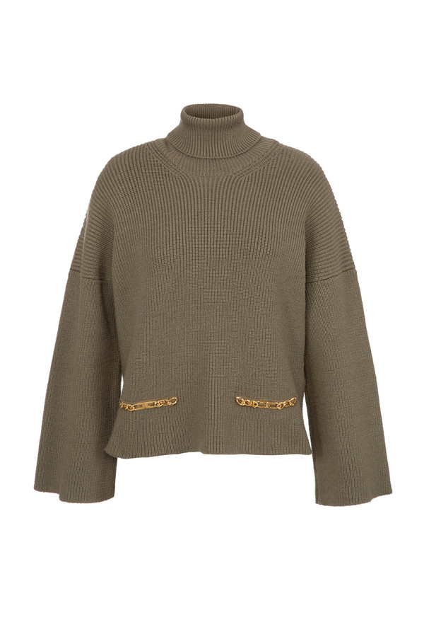 Viscose oversized roll neck top with logoed clasps - Elisabetta Franchi® Outlet