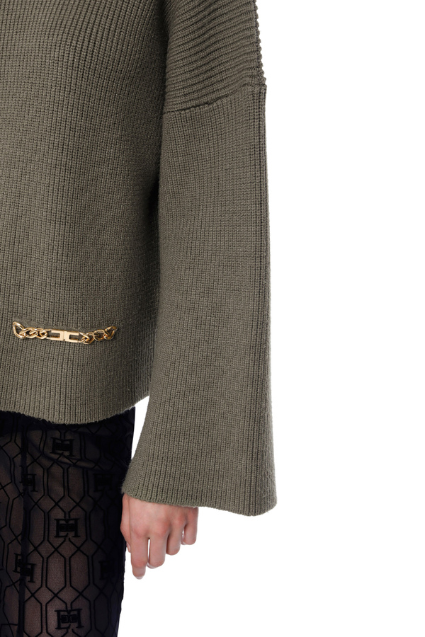 Viscose oversized roll neck top with logoed clasps - Elisabetta Franchi® Outlet