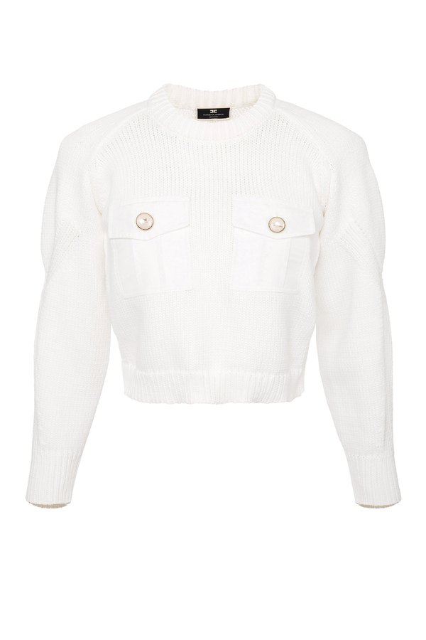 Long-sleeved shirt with details in ottoman fabric - Elisabetta Franchi® Outlet