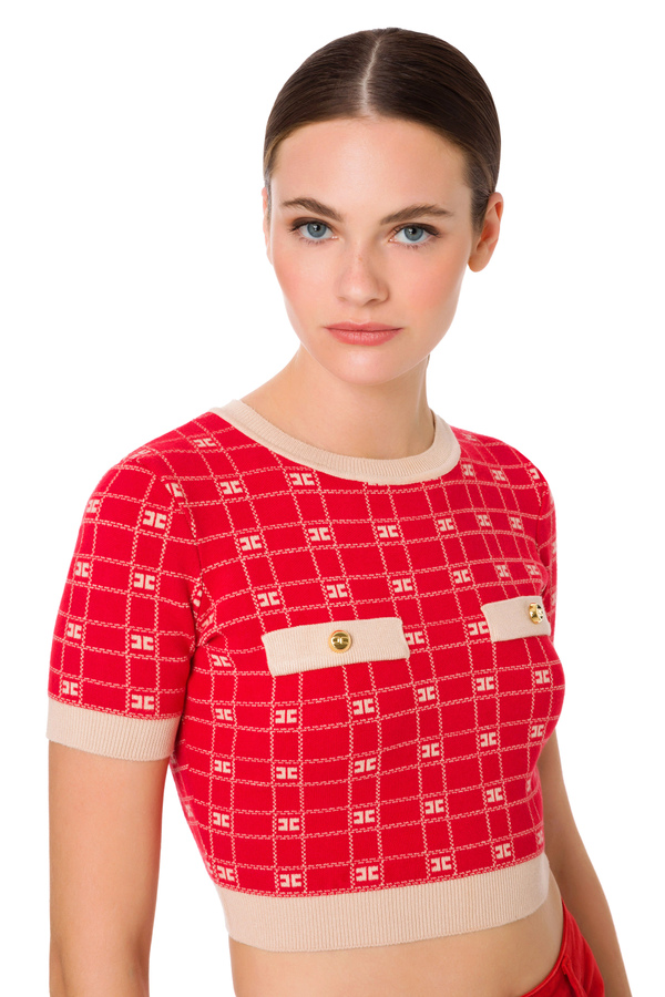 Short shirt with pockets and logo motif - Elisabetta Franchi® Outlet