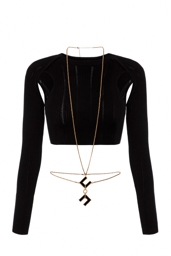 Cropped-Top aus Lyocell in Rippoptik mit Cut-out - Elisabetta Franchi® Outlet