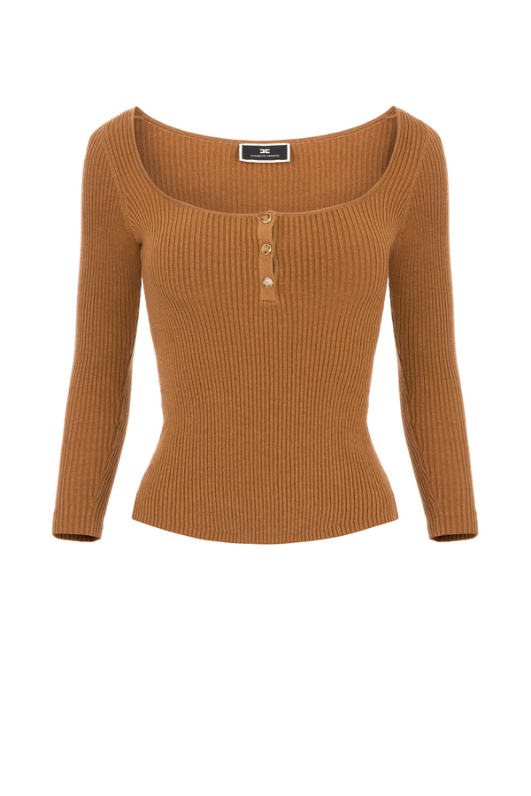 Long-sleeved top with round neck - Elisabetta Franchi® Outlet