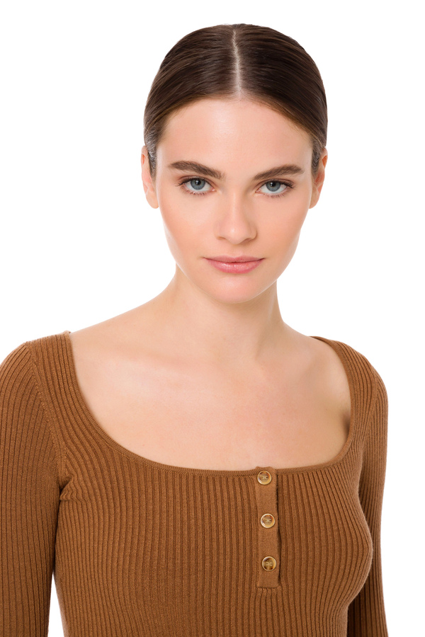 Long-sleeved top with round neck - Elisabetta Franchi® Outlet