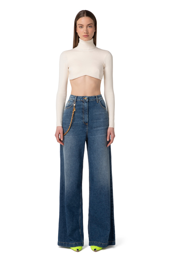 Wool crop roll neck top - Elisabetta Franchi® Outlet