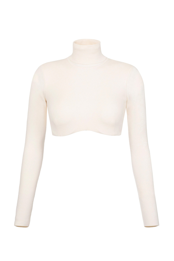 Wool crop roll neck top - Elisabetta Franchi® Outlet
