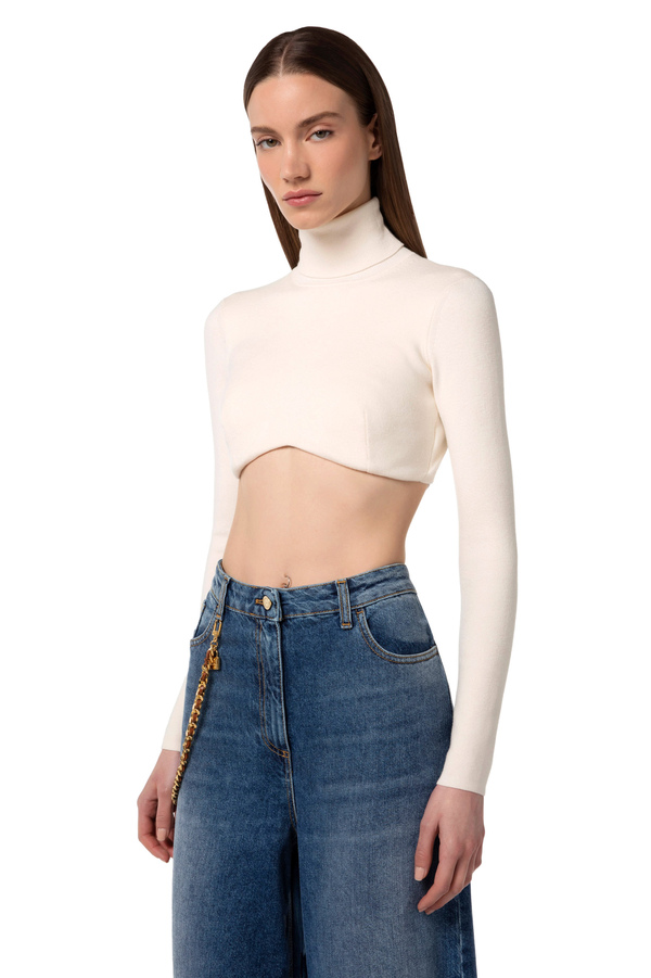 Wool crop roll neck top - Elisabetta Franchi® Outlet