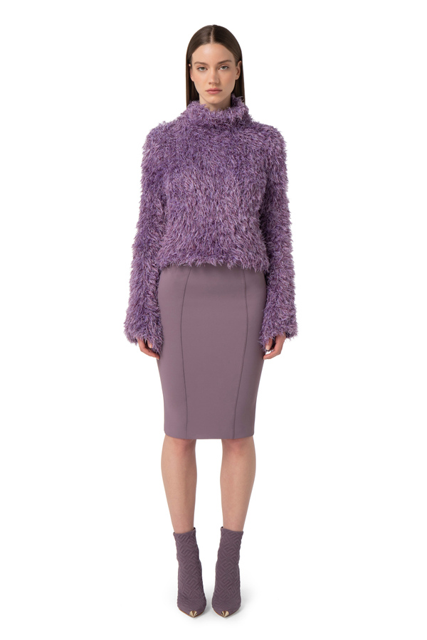 Knit oversized roll neck top with long yarn - Elisabetta Franchi® Outlet