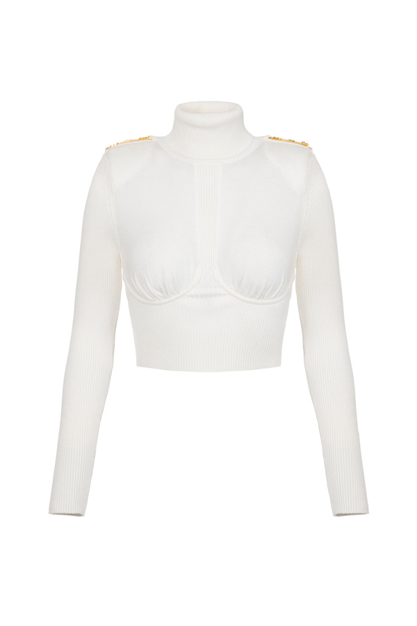 Pull col roulé en tricot avec petits mors à logo - Elisabetta Franchi® Outlet