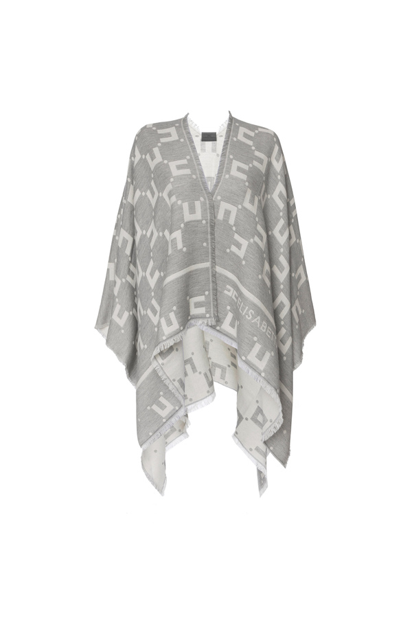 Mantella in viscosa e lana jacquard con logo - Elisabetta Franchi® Outlet