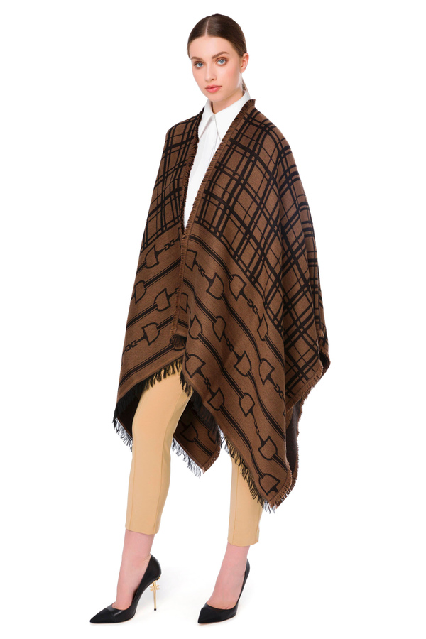 Jacquard cape with horsebit logo and tartan motif - Elisabetta Franchi® Outlet