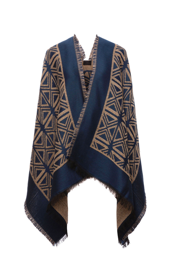 Jacquard cape with horsebit logo and tartan motif - Elisabetta Franchi® Outlet