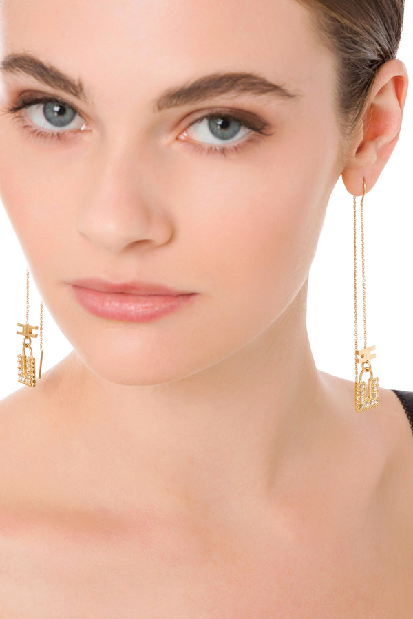 Pendant earrings with rhinestone padlocks - Elisabetta Franchi® Outlet