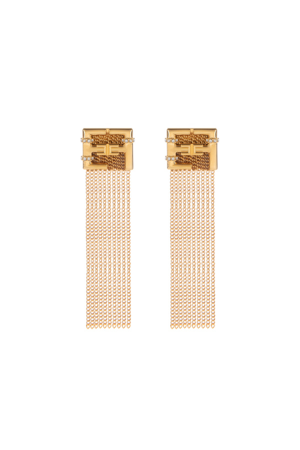 Orecchini logo con nappine pendenti e strass - Elisabetta Franchi® Outlet