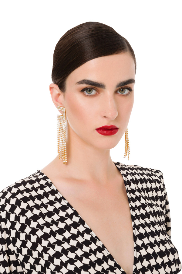 Pendant earrings with rhinestones - Elisabetta Franchi® Outlet