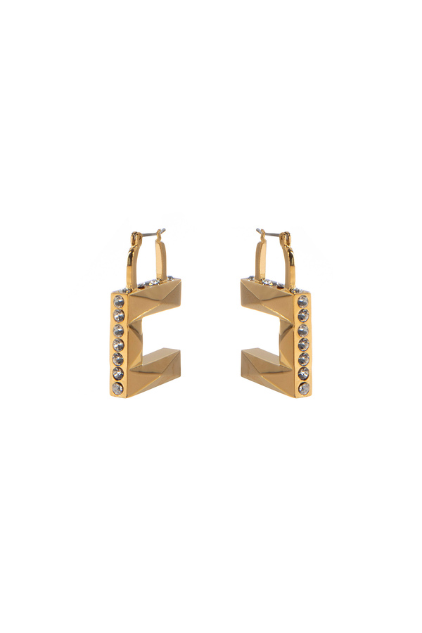 Faceted earrings with logo and rhinestones - Elisabetta Franchi® Outlet