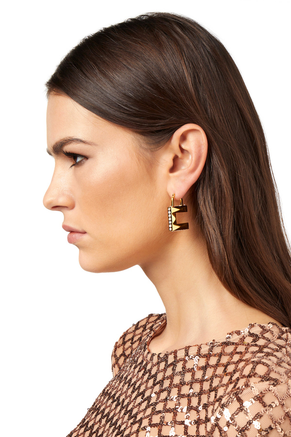 Faceted earrings with logo and rhinestones - Elisabetta Franchi® Outlet