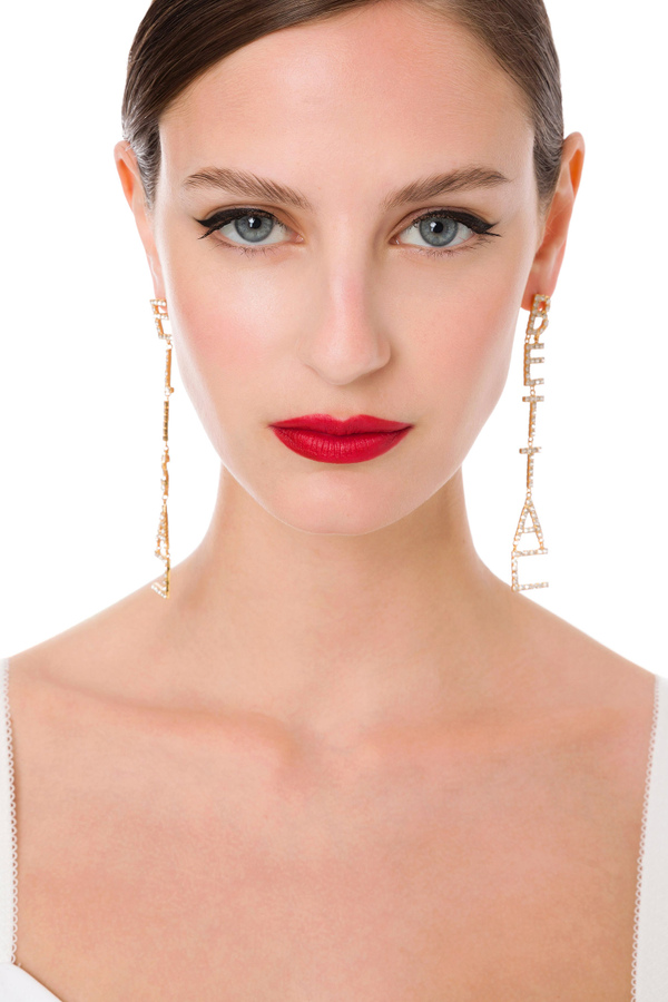Rhinestones lettering earrings - Elisabetta Franchi® Outlet