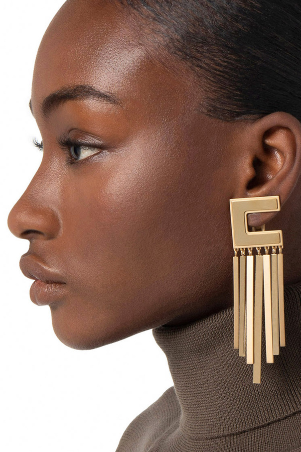 Pendant earrings with logo - Elisabetta Franchi® Outlet