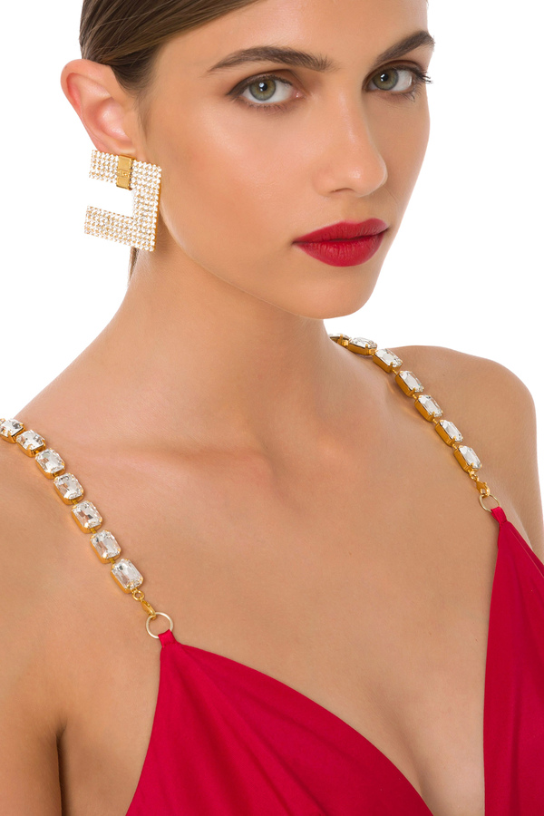 Maxi logo rhinestone earrings - Elisabetta Franchi® Outlet