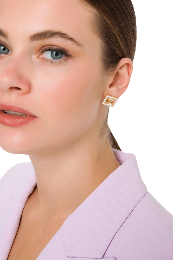Enamel earrings with logo - Elisabetta Franchi® Outlet