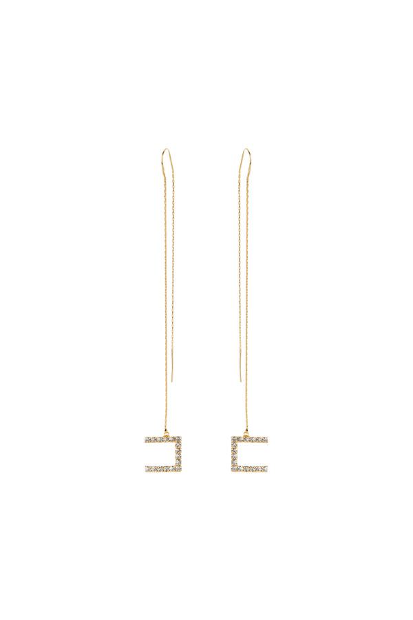 Pendant earrings with rhinestones logo - Elisabetta Franchi® Outlet