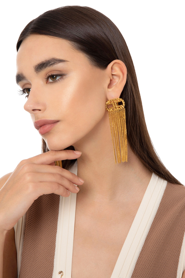 Studded logo pendant earrings - Elisabetta Franchi® Outlet