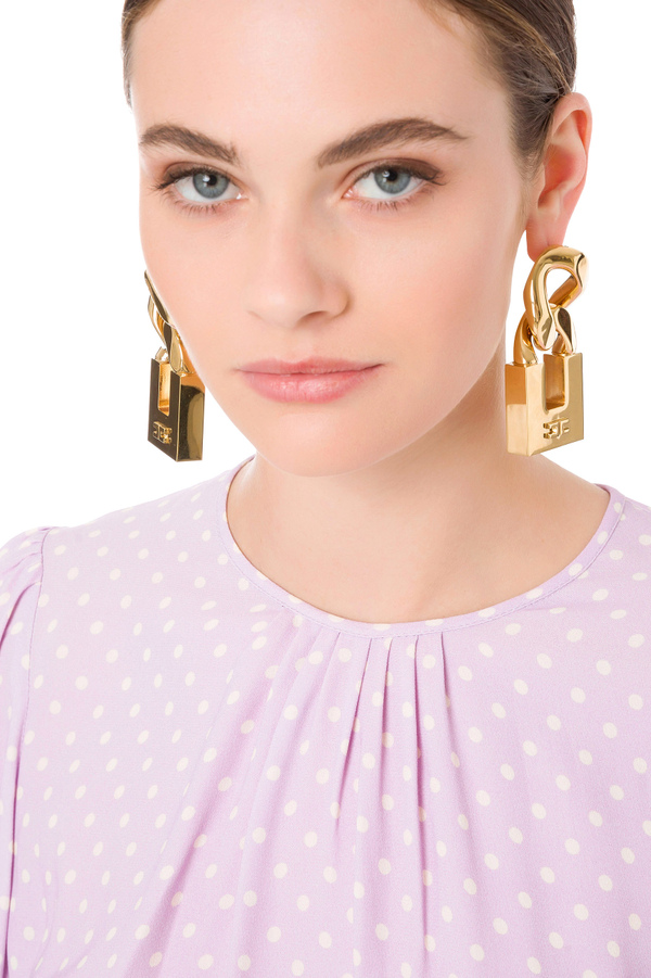 Ohrringe mit Maxi-Kette und Vorhängeschloss - Elisabetta Franchi® Outlet
