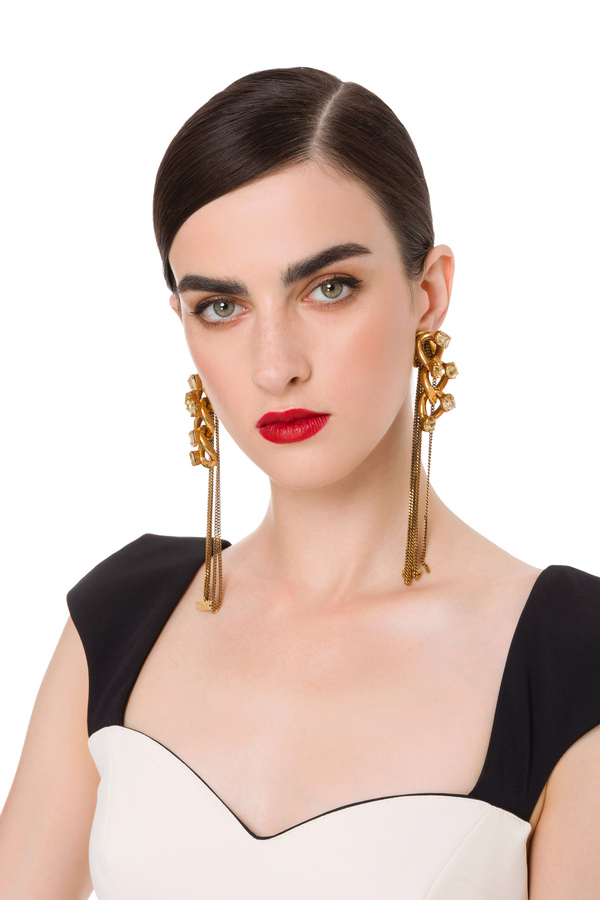 Earrings with cascading chains - Elisabetta Franchi® Outlet