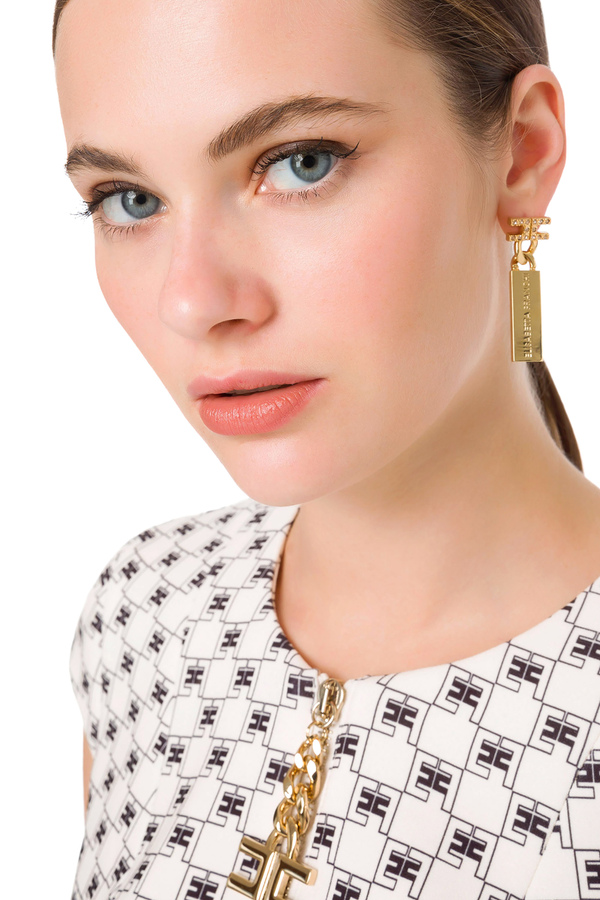 Logo earrings with plate - Elisabetta Franchi® Outlet