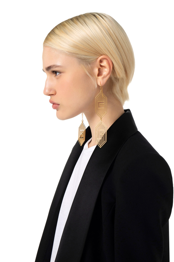 Pendant earrings with logo - Elisabetta Franchi® Outlet