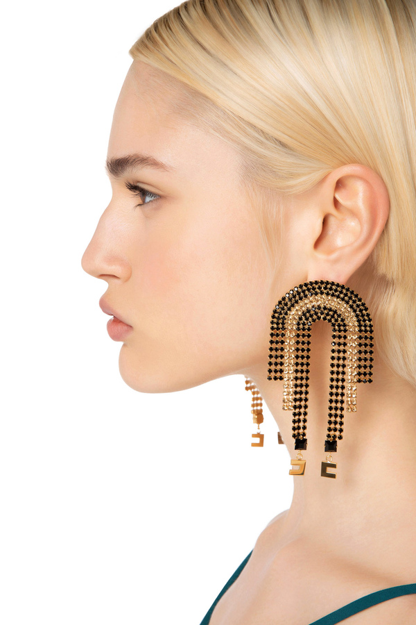 Earrings with rhinestone chain - Elisabetta Franchi® Outlet