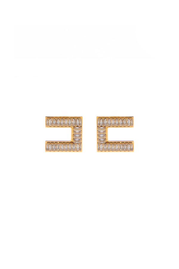 Earrings with logo and baguette rhinestones - Elisabetta Franchi® Outlet