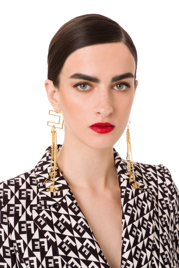 Earrings with logo charms pendants - Elisabetta Franchi® Outlet