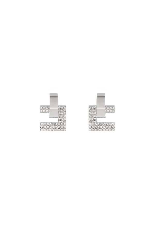 Orecchini logo silver con strass - Elisabetta Franchi® Outlet